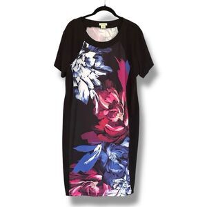 Yelete Floral Short Sleeve Dress Black XL Stretch